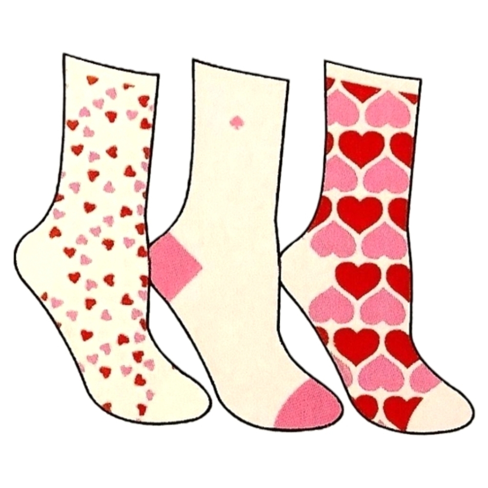 Kate Spade Crew Socks 3 Pairs Pink Valentine Hearts NWT NEW - Picture 6 of 6